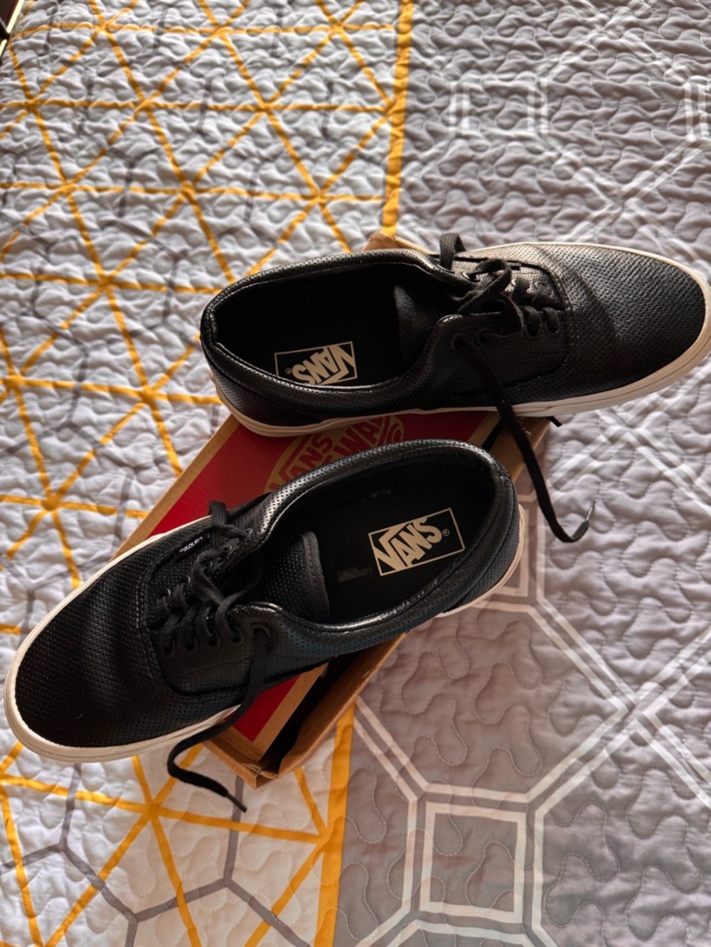 Vans Men's Black Perforated Low-Top Sneakers with White Sole - Picture 3 of 7